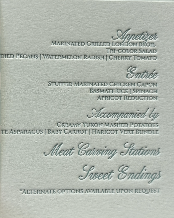 Custom 540 PCS Wedding menu Cards for Paperie Press NY