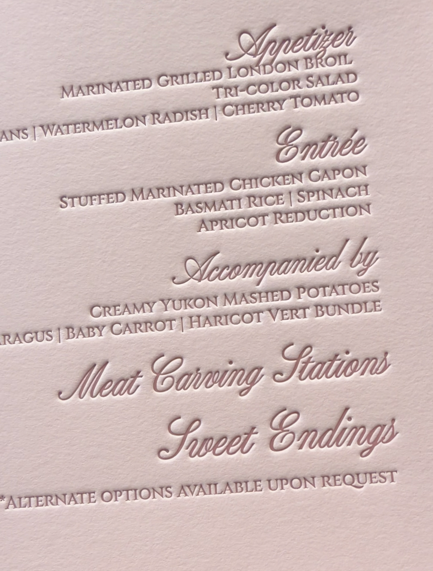 Custom 540 PCS Wedding menu Cards for Paperie Press NY