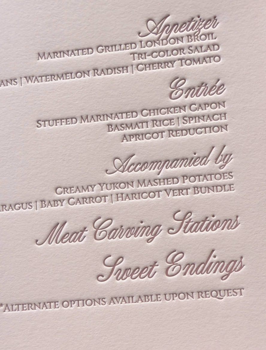 Custom 540 PCS Wedding menu Cards for Paperie Press NY