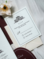 Letterpress Wedding Invitation Suite | Luxury Vintage Debossed with Burgundy Ribbon & Wax Seal