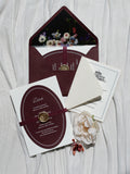 Letterpress Wedding Invitation Suite | Luxury Vintage Debossed with Burgundy Ribbon & Wax Seal