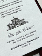 Letterpress Wedding Invitation Suite | Luxury Vintage Debossed with Burgundy Ribbon & Wax Seal