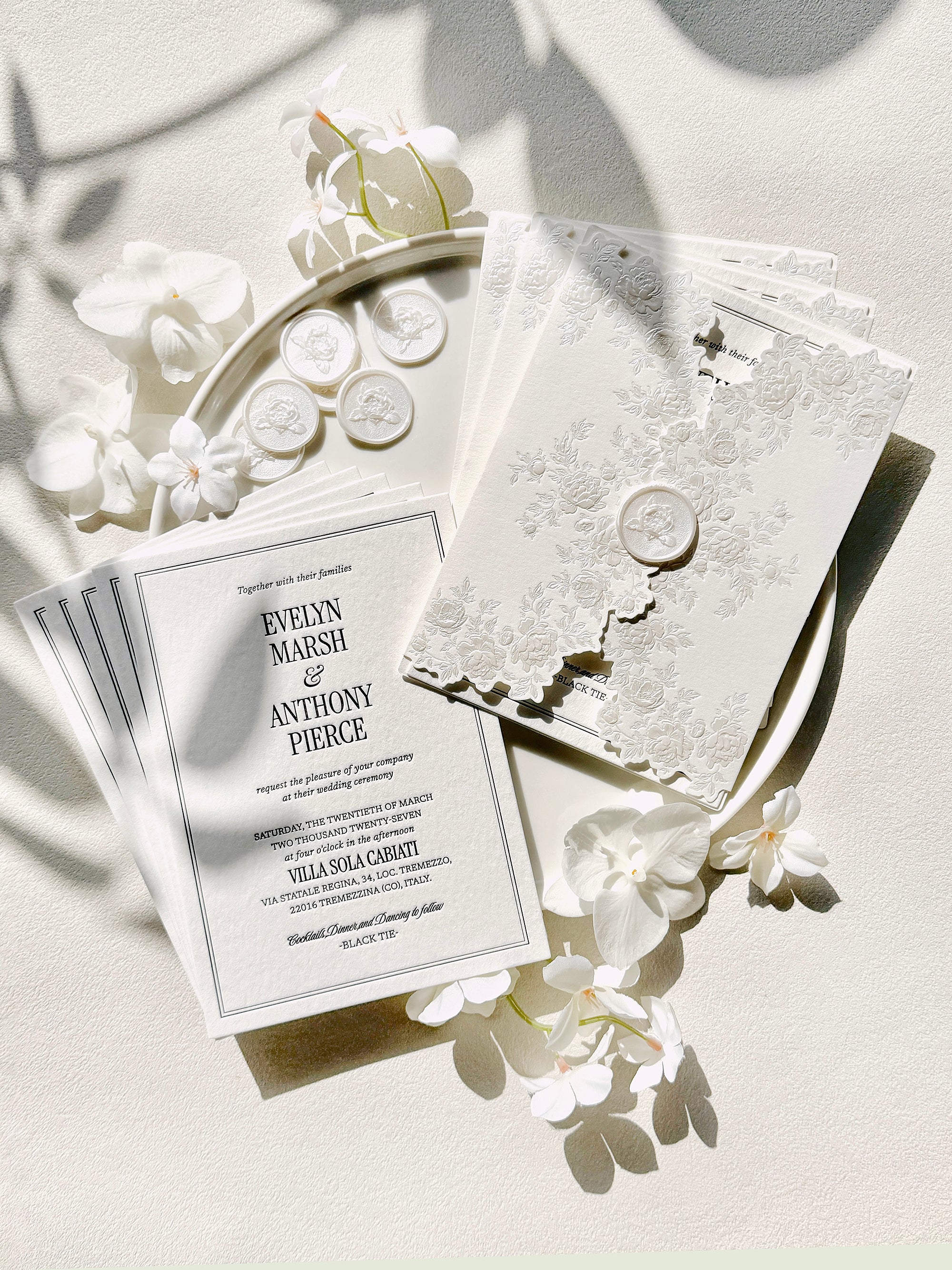 Elegant White Peony Wedding Invitation Suite