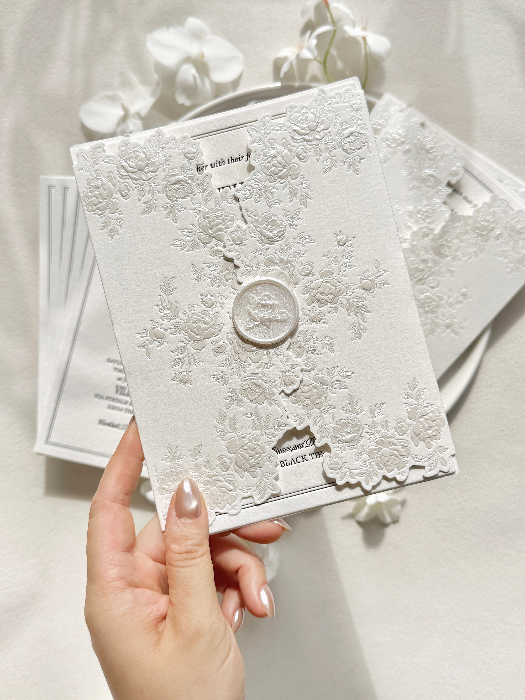 Elegant White Peony Wedding Invitation Suite