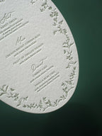Oval Letterpress Wedding Menu Card, Garden Floral Reception Decor, Custom Elegant Dinner Menu