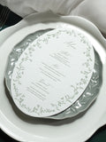Oval Letterpress Wedding Menu Card, Garden Floral Reception Decor, Custom Elegant Dinner Menu